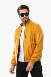 The Como Reversible Mustard Yellow Black Leather Bomber Jacket