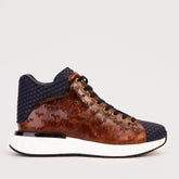 The Caesars Brown Navy Leather High-Top Sneaker
