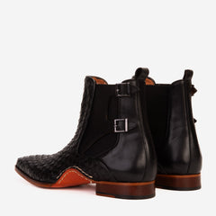 The Rolls Boot Woven Black Leather Double Monk Strap Handmade Shoe