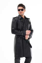 The Firenze Black Leather Leather Trench Coat Jacket