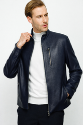 The Blanchard Navy Blue Leather Jacket