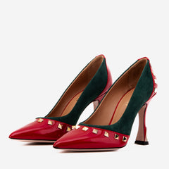 The Bella Vita Studded Red Green Leather Pump Shoe