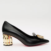 The Love Black Leather Block Heel Pump Shoe