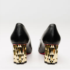 The Love Black Leather Block Heel Pump Shoe