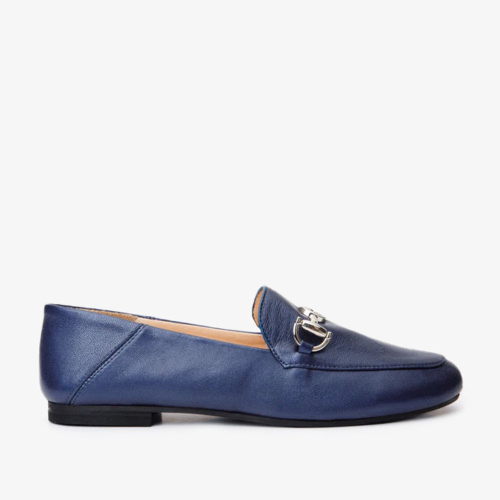 Luanda Navy Blue Leather Flat Shoe