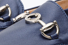 Luanda Navy Blue Leather Flat Shoe