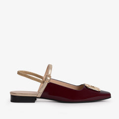 The Rosalinda Burgundy Patent Leather Flat Slingback Sandal
