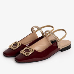 The Rosalinda Burgundy Patent Leather Flat Slingback Sandal