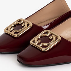 The Rosalinda Burgundy Patent Leather Flat Slingback Sandal