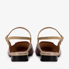 The Rosalinda Burgundy Patent Leather Flat Slingback Sandal