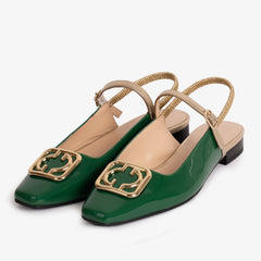 The Rosalinda Green Patent Leather Flat Slingback Sandal