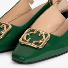 The Rosalinda Green Patent Leather Flat Slingback Sandal