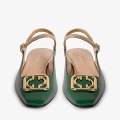 The Rosalinda Green Patent Leather Flat Slingback Sandal