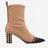 The Amethyst Studded Beige Black Suede Leather Women’s Boot