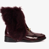 The Izmir Burgundy Patent Leather Natural Fur Mid Calf Boot