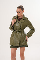 The Caelith Olive Green Leather Trench Jacket