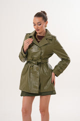 The Caelith Olive Green Leather Trench Jacket