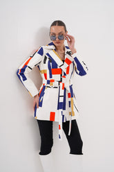 Sienna Abstract Art Leather Jacket – Red Navy Edition