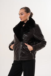 The Elvaris Dark Chocolate Leather Jacket with Fur Collar