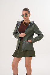 The Avelyn Reversible Olive Green Leather Jacket