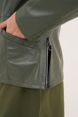 The Avelyn Reversible Olive Green Leather Jacket