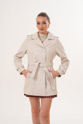 The Caelith Light Beige Leather Trench Jacket