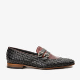 The Vatra Black Burgundy Woven Double Monk Strap Shoe