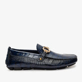 The Pisa Navy Blue Leather Bit Drive Loafer Shoe