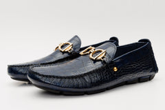 The Pisa Navy Blue Leather Bit Drive Loafer Shoe
