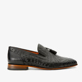 The Meram Black Leather Tassel Slip-On Loafer Shoe