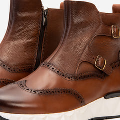 The Stealth Wingtip Buckle Tan Leather Boot