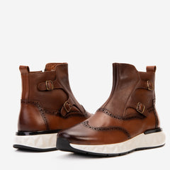 The Stealth Wingtip Buckle Tan Leather Boot