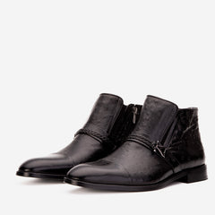 The Dallas Black Leather Bit Ankle Zip-Up Dress Boot