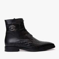 The Zeus Black Leather Lace-Up Boot with a Zipper