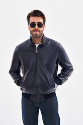 The Ardent Lambskin Leather Jacket – Navy Blue