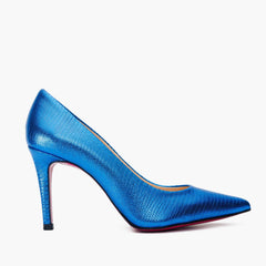 The Maple Sax Blue Leather Pump Fuchsia Sole Shoe