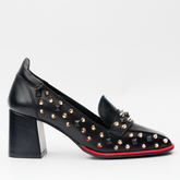 The Infanta Black Spike Leather Block Heel Pump Shoe