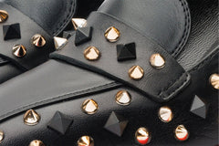 The Infanta Black Spike Leather Block Heel Pump Shoe