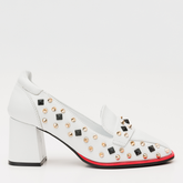 The Infanta White Spike Leather Block Heel Pump Shoe