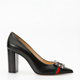 The Afega Black Leather Block Heel Pump Shoe