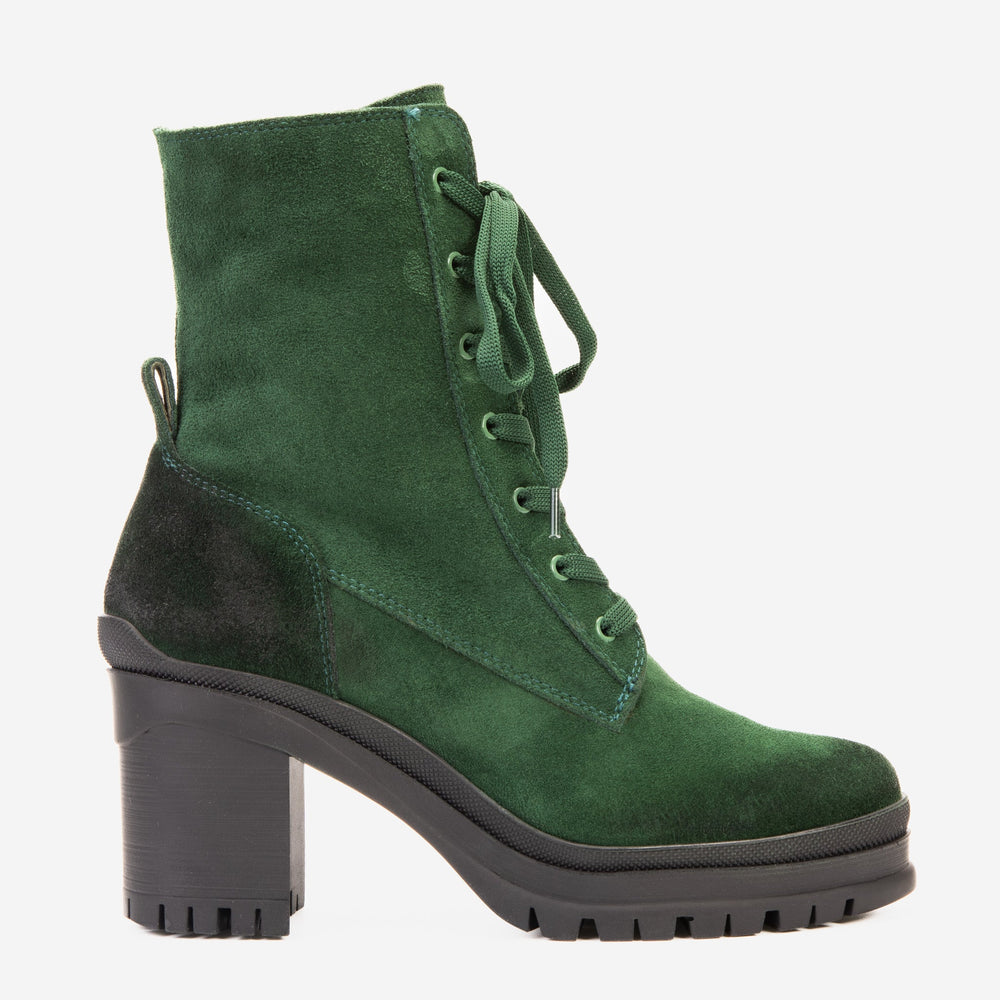 The Elera Green Leather Block Heel Boot