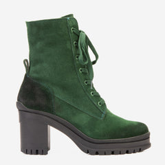 The Elera Green Leather Block Heel Boot