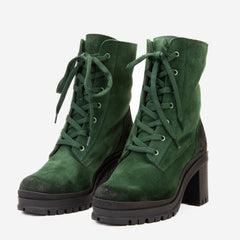 The Elera Green Leather Block Heel Boot