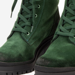 The Elera Green Leather Block Heel Boot