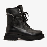 The Arata Black Leather Lace-Up Ankle Boot With a Side Zipper