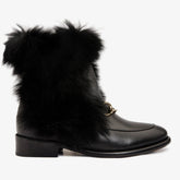 The Izmir Black Leather Natural Fur Mid Calf Boot