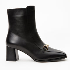 The Bukres Black Leather Block Heel Boot