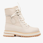 The Arata Cream Leather Lace-Up Ankle Boot With a Side Zipper