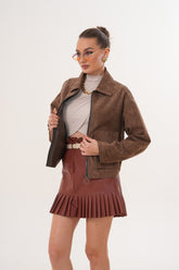 Elvoria Reversible Leather Jacket – Taupe \/ Suede Brown