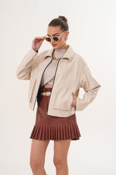 The Elvoria Reversible Beige Leather Jacket